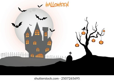 Halloween dark night silhouette landscape illustration concept.