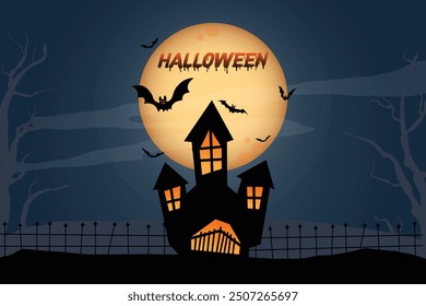 Halloween dark night silhouette landscape illustration concept.