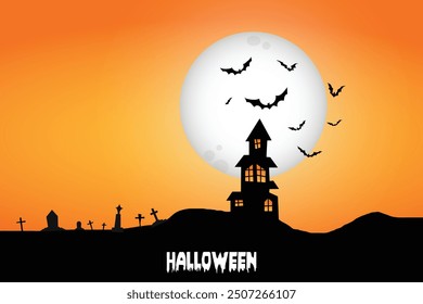 Halloween dark night silhouette landscape illustration concept.