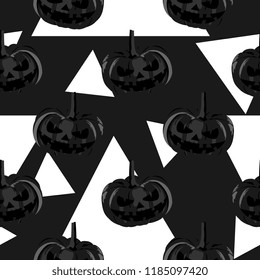 Halloween dark pumpkins with triangle seamless pattern. vector illustration for fashion textile print and wrapping with festive design.