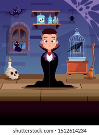 halloween dark scene with dracula vector illustration design