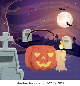 halloween dark scene with pumpkin vector illustration design