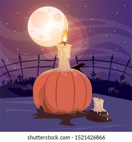 halloween dark scene with pumpkin vector illustration design