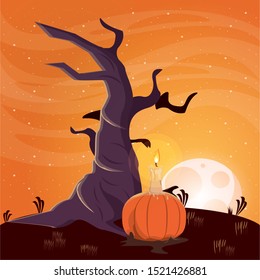 halloween dark scene with pumpkin vector illustration design
