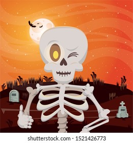 halloween dark scene with skeleton vector illustration design