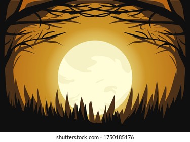 Halloween dark vector illustration, banner flyer concept , happy holiday dark pumpkins background , wood table text template
