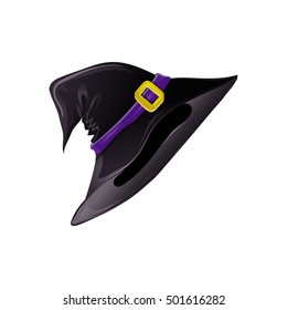 Halloween dark witch hat isolated on white background. Vector illustration