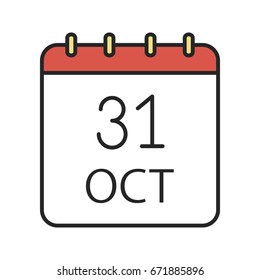 Halloween date color icon. World Savings Day. Thirty first of October. Isolated vector illustration