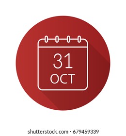 Halloween Date Flat Linear Long Shadow Icon. World Savings Day. Thirty First Of October. Vector Outline Symbol