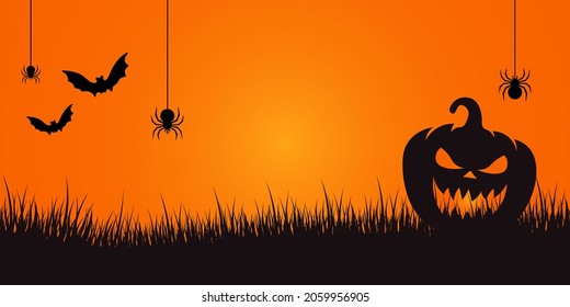 Halloween Day Background with Silhouette of Pumpkin Copy Space Area. Suitable to place on content with that theme.