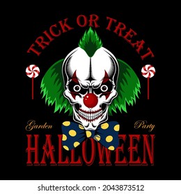 Halloween day banner with evil clown skull. Happy Halloween. Design elements for print, banner, flyer.