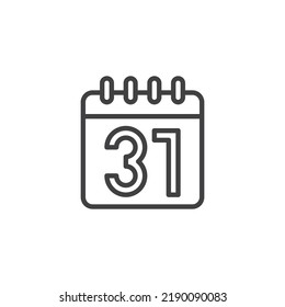 Halloween day calendar line icon. linear style sign for mobile concept and web design. 31 day calendar outline vector icon. Symbol, logo illustration. Vector graphics