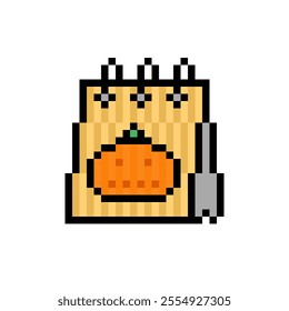 halloween day calendar with halloween pumpkin icon in pixel art design isolated on white background, halloween day vector sign symbol.