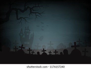 Halloween day and castle graves graveyard space for text vector