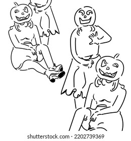 halloween day celebration in e collection of simple line art illustration