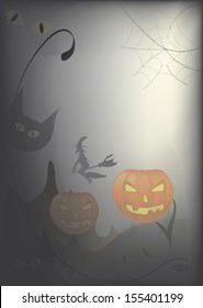 Halloween Day Celebration. Vector Card with Pumpkin and witch