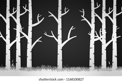 Halloween day concept, Paper art design tree in the dark. Paper cut style illustration vector