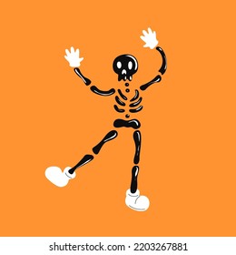 A Halloween and Day of the Dead character in the vintage cartoon style of the 60s. Vector illustration of a funny skeleton