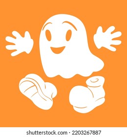 A Halloween and Day of the Dead character in the vintage cartoon style of the 60s. Vector illustration of a funny ghost