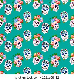 Halloween, Day of the dead,  Dia de los muertos print background, seamless pattern design