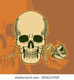 Halloween Day of the dead. Floral decorated skull. Vintage doodle element for logo, label, emblem, sign, poster, t-shirt. Vector illustration