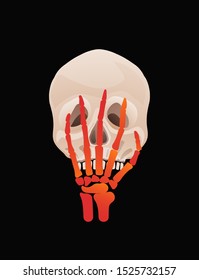 Halloween or Day of the dead Skull with skeleton hand facepalm design. Template for poster or greeting invitation card. Dead and horror symbol. 