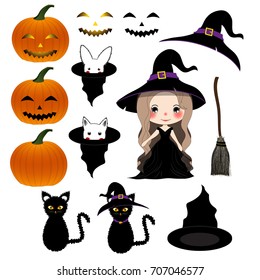 Halloween Day - Decoration Set. Vector Illustration
