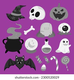 Halloween Day Decorations Cute Greyscale