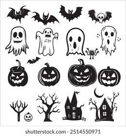 Halloween day elements house bat evil ghost