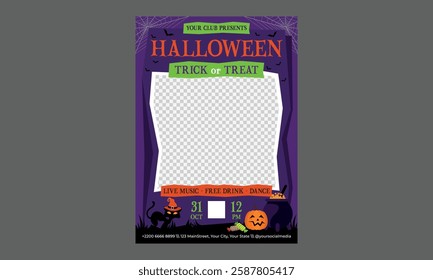 Halloween Day Flyer.  Halloween Sale Promotion Poster template with Halloween pumpkins,cute ghost,coupon,shopping bag .Website spooky or banner template. Vector illustration 