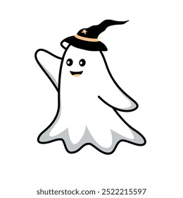 Halloween Day Ghosts. Cute ghost characters with witch hats