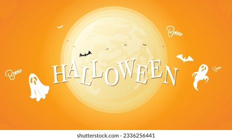 Halloween Day hand written calligraphy with full moon in Halloween day ,for content online or banner for your website and template , Flat Modern design , illustration Vector EPS 10