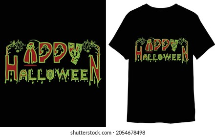 Halloween day Happy Halloween unique t-shirt design with tree, boo, witches, bird, pumpkins, silhouette, typography, vector illustration, swatches color.