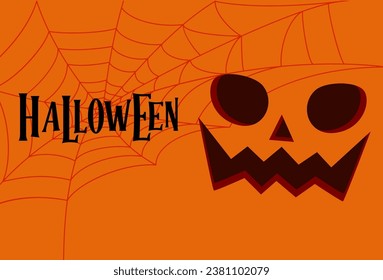 Halloween day has spider webs, pumpkin ghost face, orange background Use it as a background image for events posters and put it on websites and various social networks