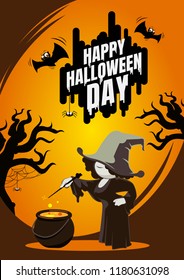 Halloween day horror cartoon character witch make magic poison. vector cartoon concept.