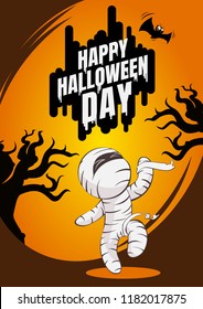 Halloween day horror cartoon character mummy. vector cartoon concept.