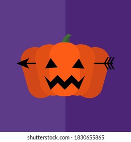 Día de Halloween. Fantasma de calabaza con caricatura de flecha. Diseño plano.