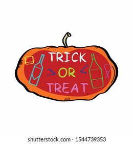 Halloween day pumpkin vegetable bottle logo icon sign Text lettering trick or treat Hand drawn Modern design Fashion print product food shop clothes card badge element banner poster advertising emblem