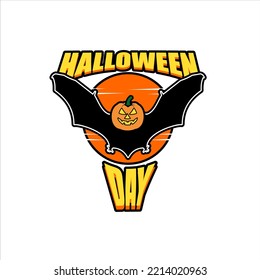 halloween day with pumpkins head bat illustration