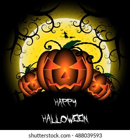 Halloween day. Pumpkins head on the moon background