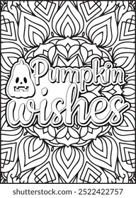 Día de Halloween Cita para colorear. Páginas para colorear de la cita del tema de Halloween para adultos. Página para colorear Mandala.