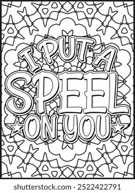 Halloween Day Quote Coloring Page. Halloween Theme Quote Coloring Pages for Adults. Mandala Coloring Page.