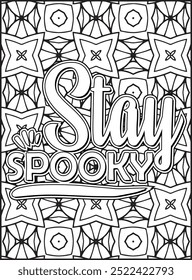 Día de Halloween Cita para colorear. Páginas para colorear de la cita del tema de Halloween para adultos. Página para colorear Mandala.