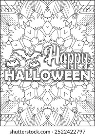 Día de Halloween Cita para colorear. Páginas para colorear de la cita del tema de Halloween para adultos. Página para colorear Mandala.