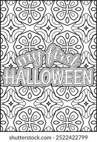 Halloween Day Quote Coloring Page. Halloween Theme Quote Coloring Pages for Adults. Mandala Coloring Page.