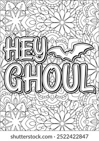 Halloween Day Quote Coloring Page. Halloween Theme Quote Coloring Pages for Adults. Mandala Coloring Page.