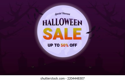 Halloween Day Sale promo horizontal template and background.