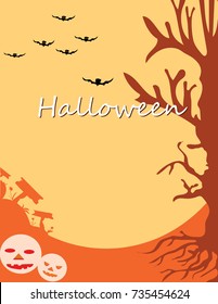 Halloween day Scary halloween background with moon and old tree