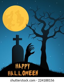Halloween Day With Scary Hand And Dark Blue Background