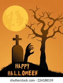 Halloween Day With Scary Hand And Orange Background